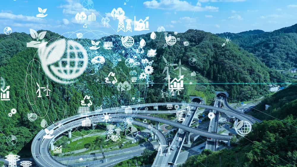 具有环境概念覆盖的道路鸟瞰图